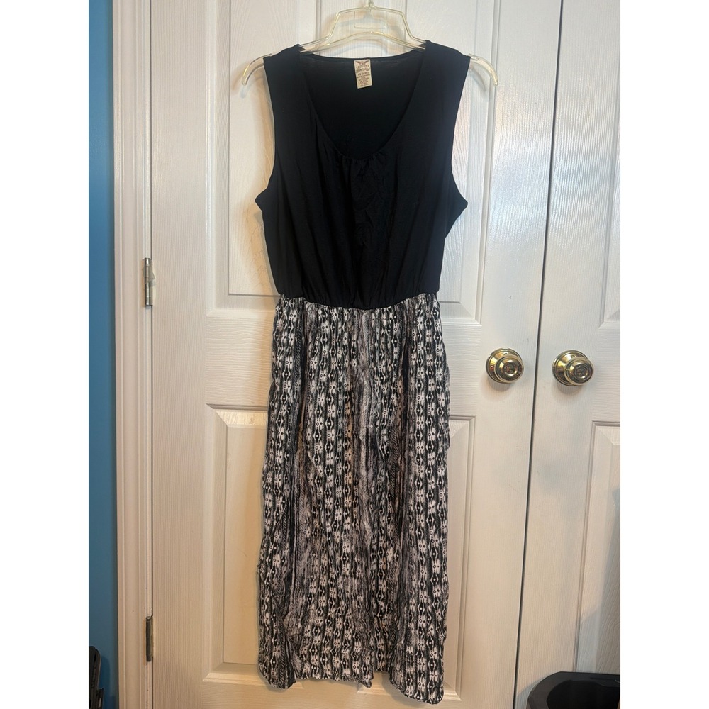 Faded Glory Womens Mixed Media Sleeveless Midi Dress Black White Geometric 1X